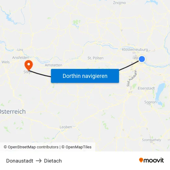 Donaustadt to Dietach map