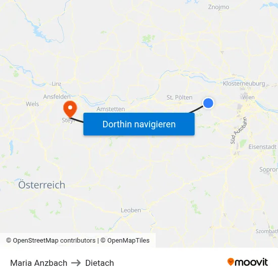 Maria Anzbach to Dietach map