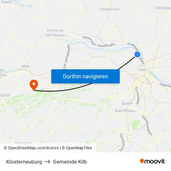 Klosterneuburg to Gemeinde Kilb map