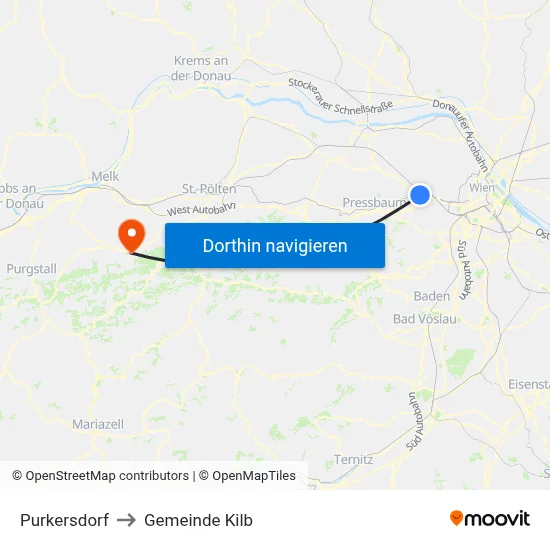 Purkersdorf to Gemeinde Kilb map