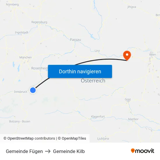 Gemeinde Fügen to Gemeinde Kilb map