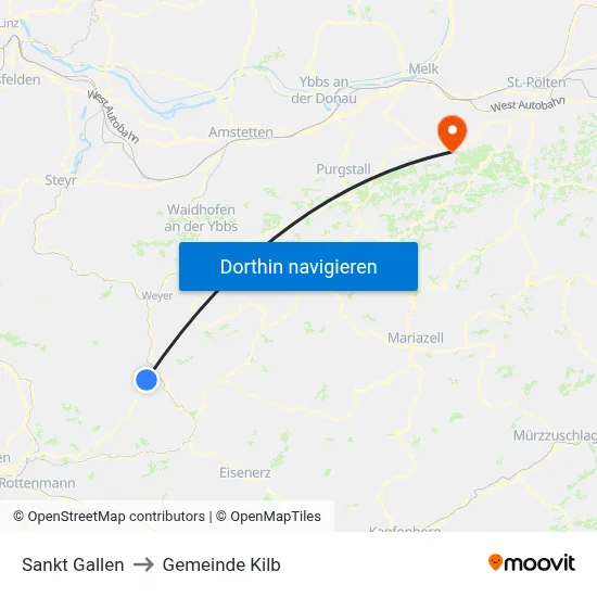 Sankt Gallen to Gemeinde Kilb map