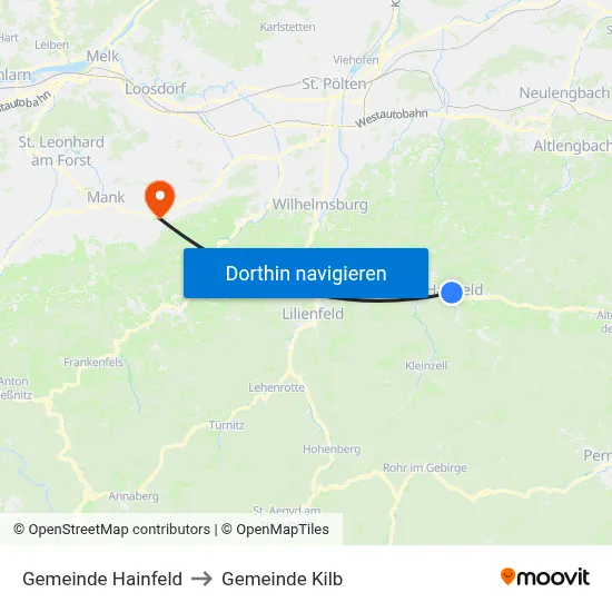 Gemeinde Hainfeld to Gemeinde Kilb map