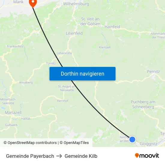 Gemeinde Payerbach to Gemeinde Kilb map