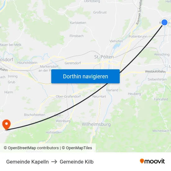 Gemeinde Kapelln to Gemeinde Kilb map