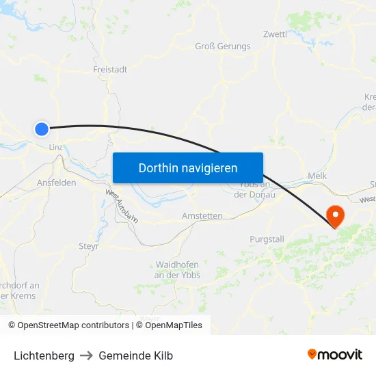 Lichtenberg to Gemeinde Kilb map