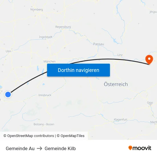 Gemeinde Au to Gemeinde Kilb map