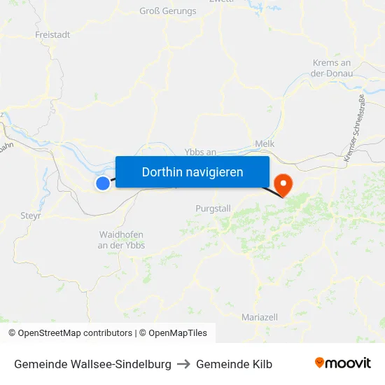 Gemeinde Wallsee-Sindelburg to Gemeinde Kilb map