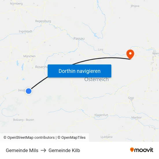 Gemeinde Mils to Gemeinde Kilb map