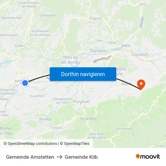 Gemeinde Amstetten to Gemeinde Kilb map