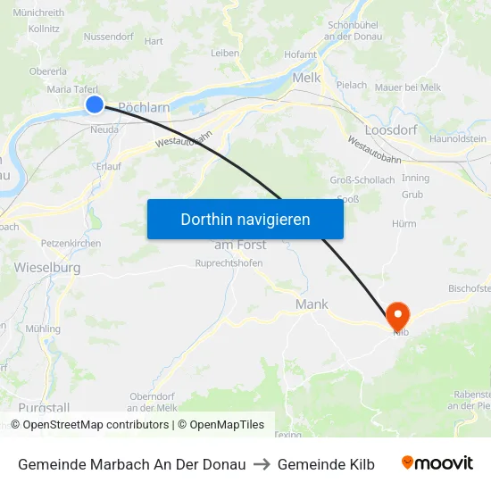 Gemeinde Marbach An Der Donau to Gemeinde Kilb map