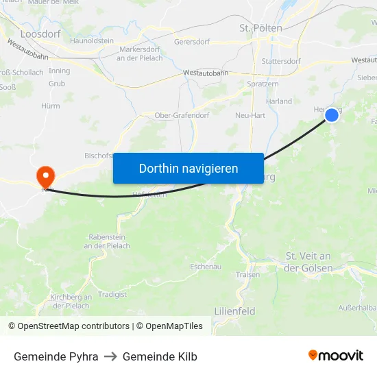 Gemeinde Pyhra to Gemeinde Kilb map