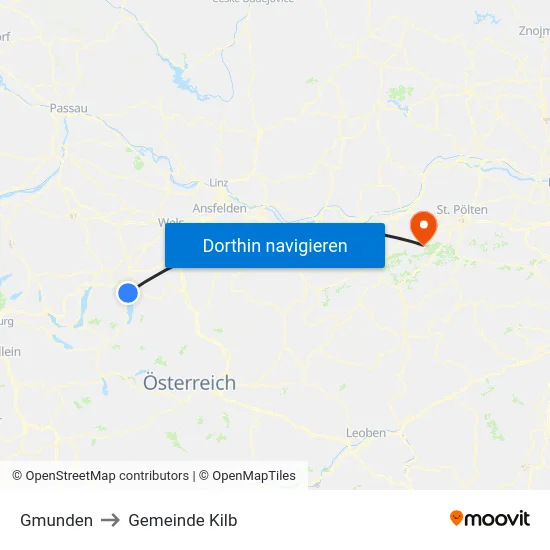 Gmunden to Gemeinde Kilb map