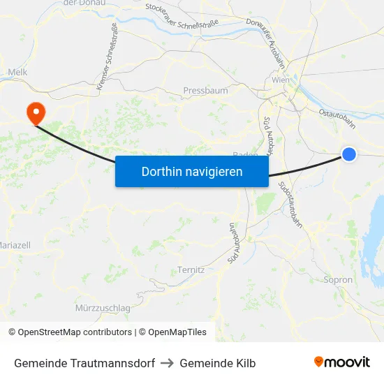 Gemeinde Trautmannsdorf to Gemeinde Kilb map