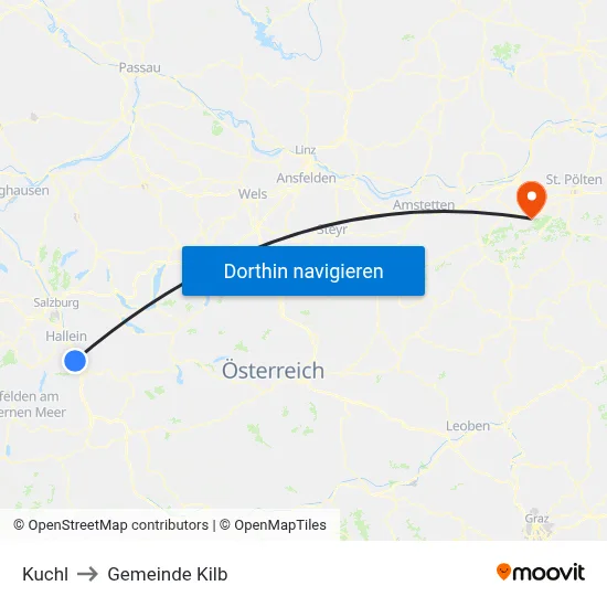 Kuchl to Gemeinde Kilb map