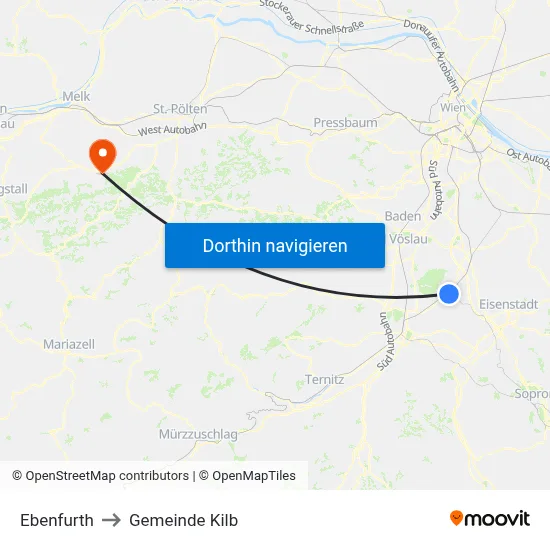 Ebenfurth to Gemeinde Kilb map
