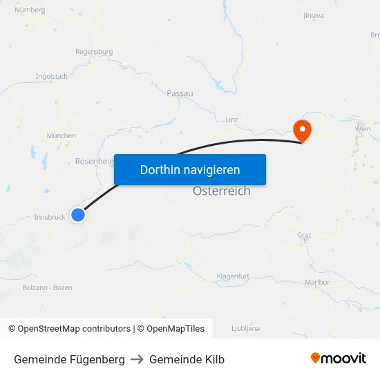 Gemeinde Fügenberg to Gemeinde Kilb map