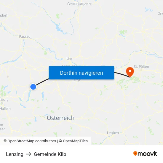 Lenzing to Gemeinde Kilb map