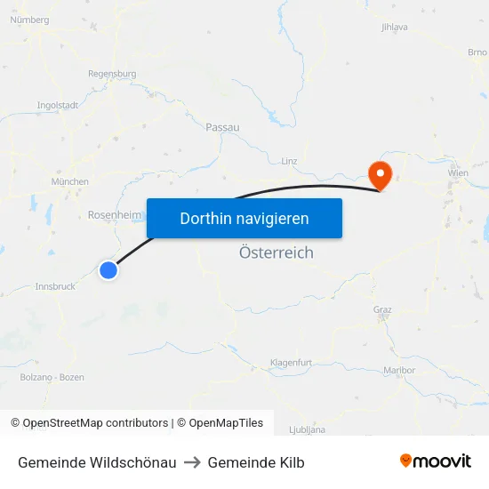 Gemeinde Wildschönau to Gemeinde Kilb map