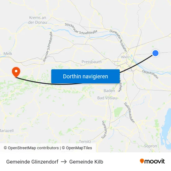 Gemeinde Glinzendorf to Gemeinde Kilb map