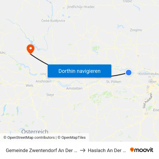 Gemeinde Zwentendorf An Der Donau to Haslach An Der Mühl map
