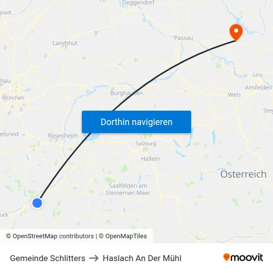 Gemeinde Schlitters to Haslach An Der Mühl map