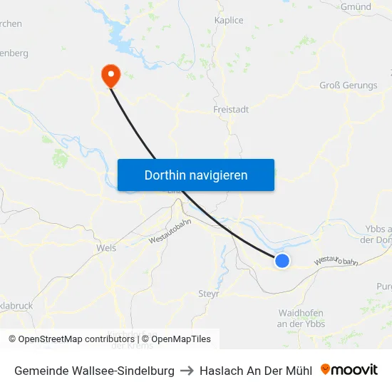 Gemeinde Wallsee-Sindelburg to Haslach An Der Mühl map