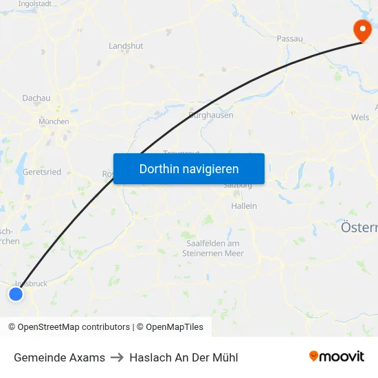 Gemeinde Axams to Haslach An Der Mühl map