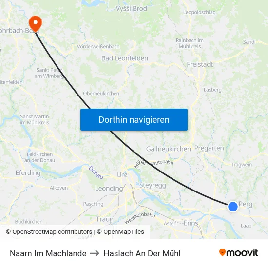 Naarn Im Machlande to Haslach An Der Mühl map