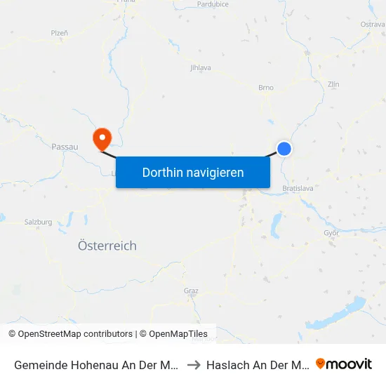Gemeinde Hohenau An Der March to Haslach An Der Mühl map