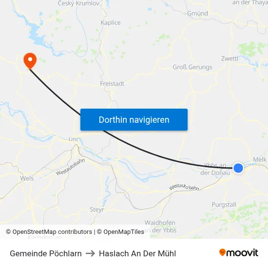 Gemeinde Pöchlarn to Haslach An Der Mühl map