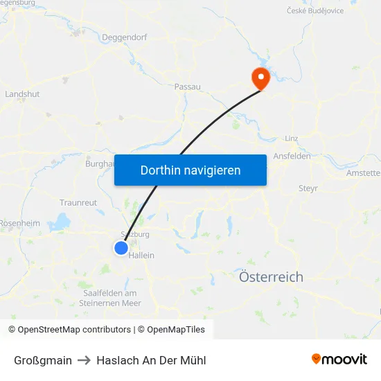 Großgmain to Haslach An Der Mühl map