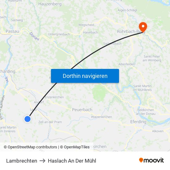 Lambrechten to Haslach An Der Mühl map