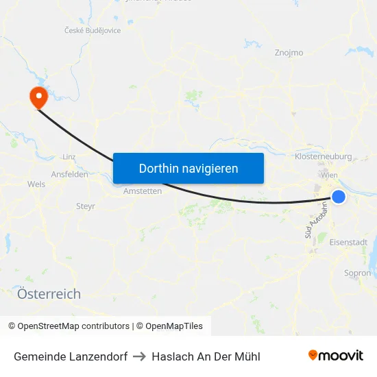 Gemeinde Lanzendorf to Haslach An Der Mühl map