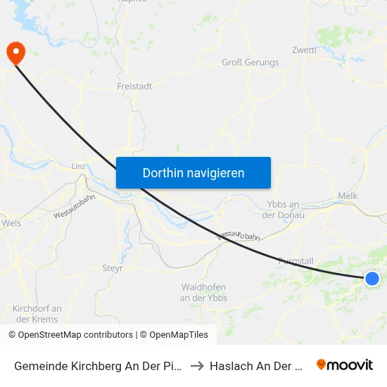 Gemeinde Kirchberg An Der Pielach to Haslach An Der Mühl map