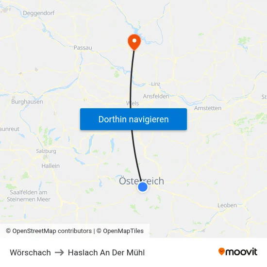 Wörschach to Haslach An Der Mühl map