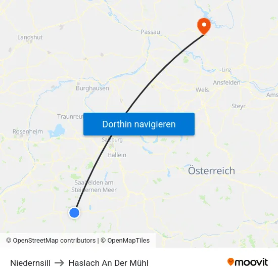 Niedernsill to Haslach An Der Mühl map