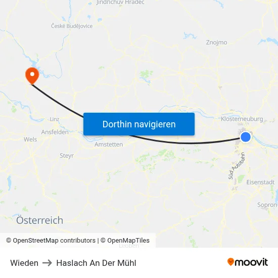 Wieden to Haslach An Der Mühl map