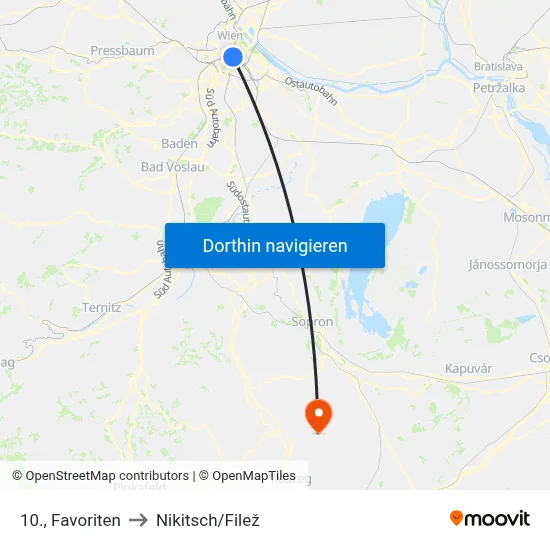 10., Favoriten to Nikitsch/Filež map