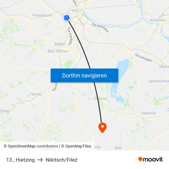 13., Hietzing to Nikitsch/Filež map
