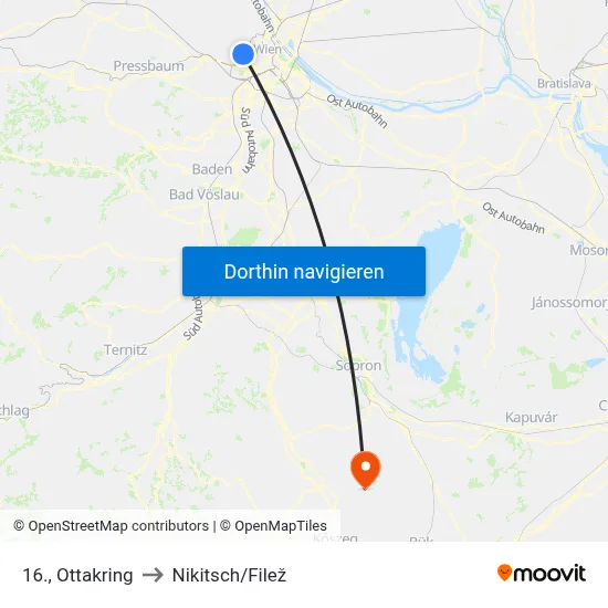 16., Ottakring to Nikitsch/Filež map