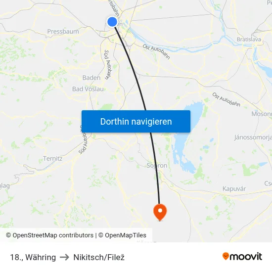 18., Währing to Nikitsch/Filež map