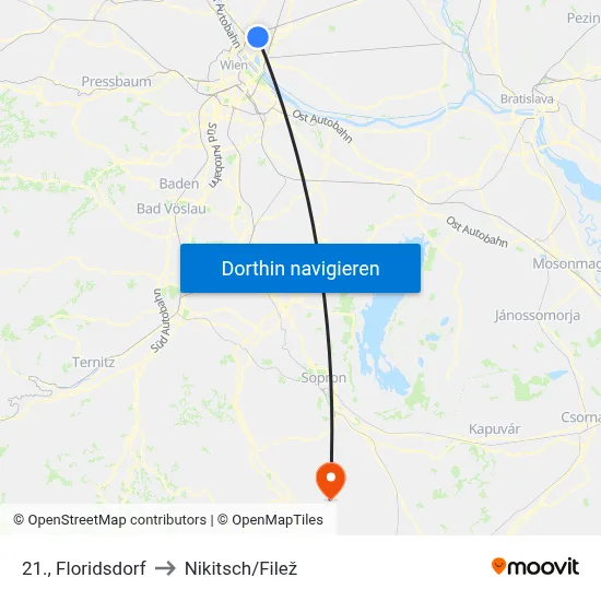 21., Floridsdorf to Nikitsch/Filež map