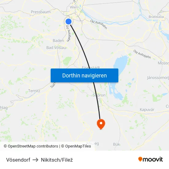 Vösendorf to Nikitsch/Filež map