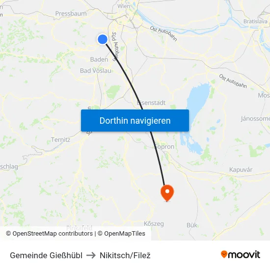 Gemeinde Gießhübl to Nikitsch/Filež map
