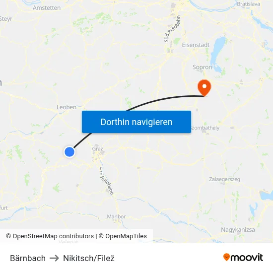 Bärnbach to Nikitsch/Filež map