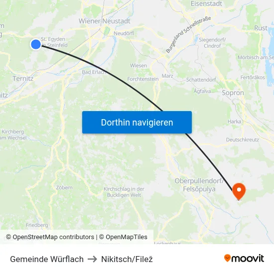 Gemeinde Würflach to Nikitsch/Filež map