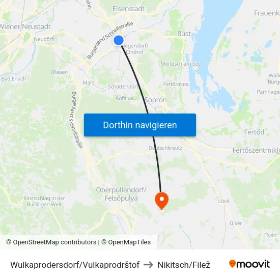 Wulkaprodersdorf/Vulkaprodrštof to Nikitsch/Filež map