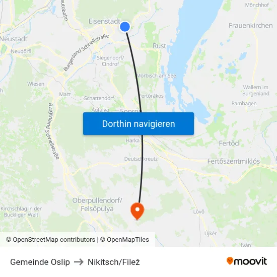 Gemeinde Oslip to Nikitsch/Filež map