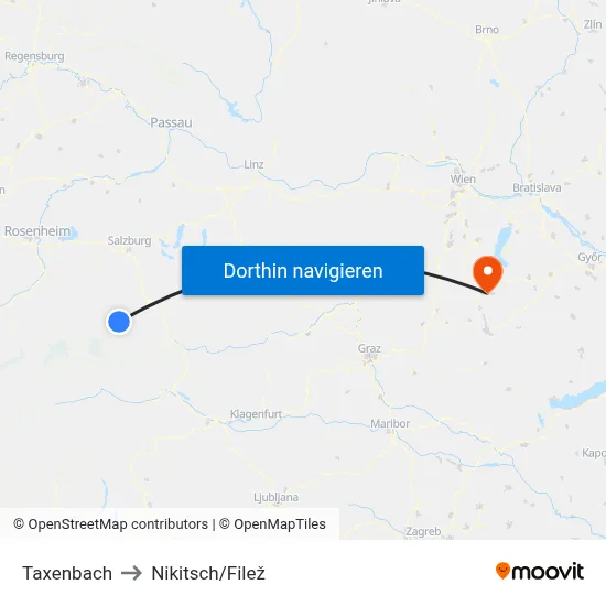 Taxenbach to Nikitsch/Filež map